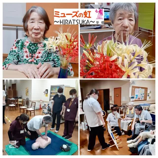 虹平塚 活動報告(2025年10月）

こんにちは!ミューズの虹平塚です🌈

日々の施設内のご様子をちょっとだけ広報いたします👀♡

【輪投げ】
日常的に取り組むレクのひとつとして、
みなさまには輪投げを楽しんでいただいております🌟

【生け花】
10月上旬、スタッフがたくさんの彼岸花をもってきてくれました♪

お花の先生でいらっしゃるご利用者さまが、
とてもきれいに生けて下さいました✨✨

【AEDを活用した心肺蘇生】
いざという時に備え、心肺蘇生法の訓練・確認を行いました。

これからもご利用者様に元気で楽しく過ごしていただけるよう、
スタッフ一同頑張ってまいります。

#宮崎の介護 #都城の介護 #特別養護老人ホーム
#ミューズの虹平塚 #感謝 #ありがとうございます
#2025年秋 #彼岸花 #曼殊沙華 #レクリエーション  #輪投げ